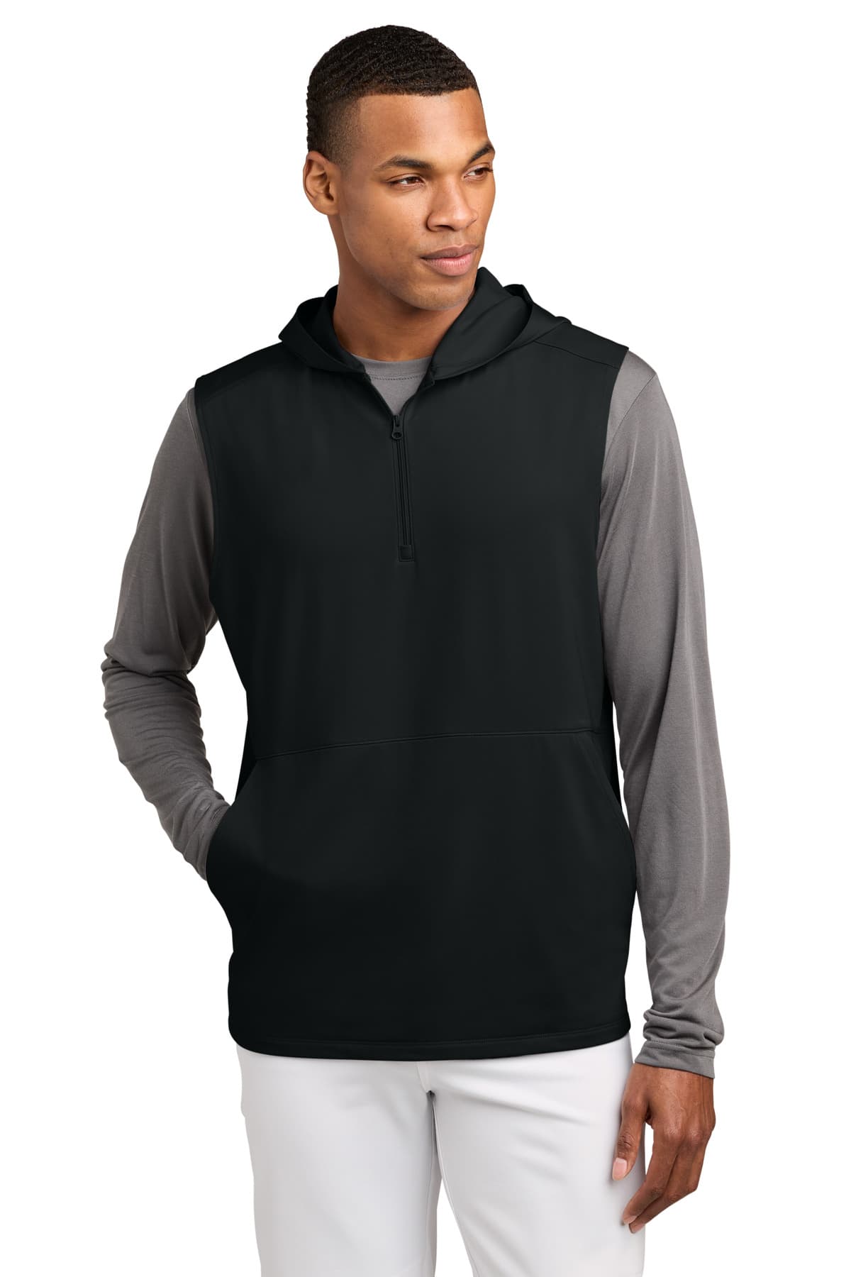Sport-Tek Sport-Tek Sport-Wick Stretch Sleeveless Hooded 1/4-Zip ST858 in Black