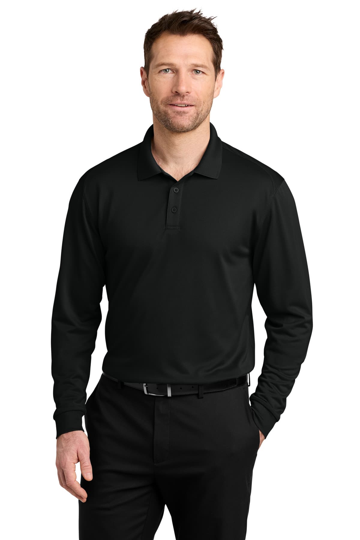 Port Authority Port Authority Wearever Performance Pique Long Sleeve Polo K240LS in Deep Black