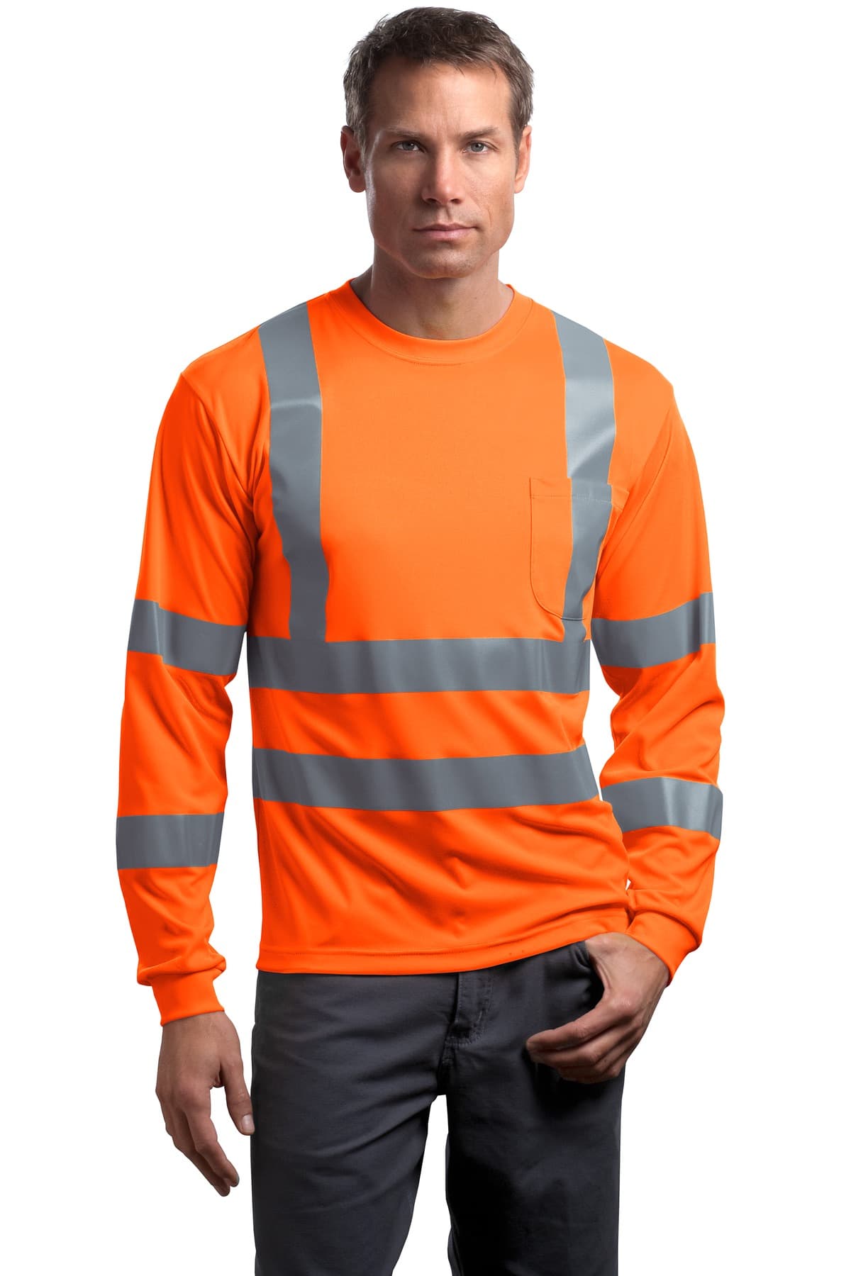 CornerStone CornerStone - ANSI 107 Class 3 Long Sleeve Snag-Resistant Reflective T-Shirt. CS409 in Safety Orange